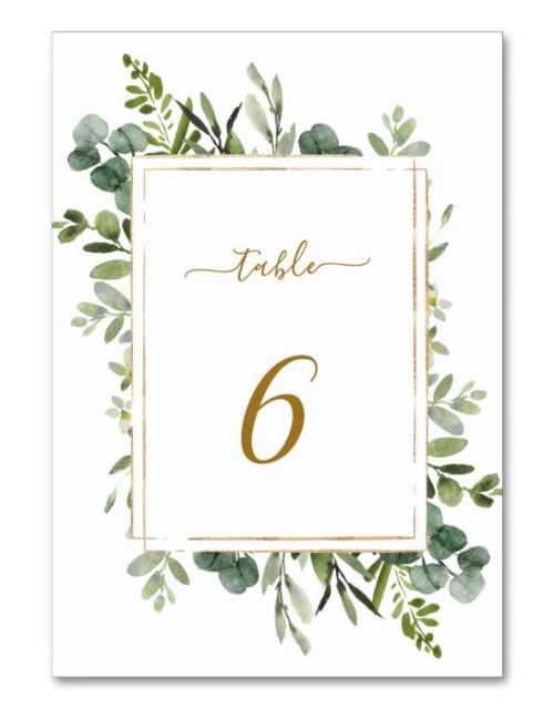 Botanical Gold Greenery Wedding Table Number