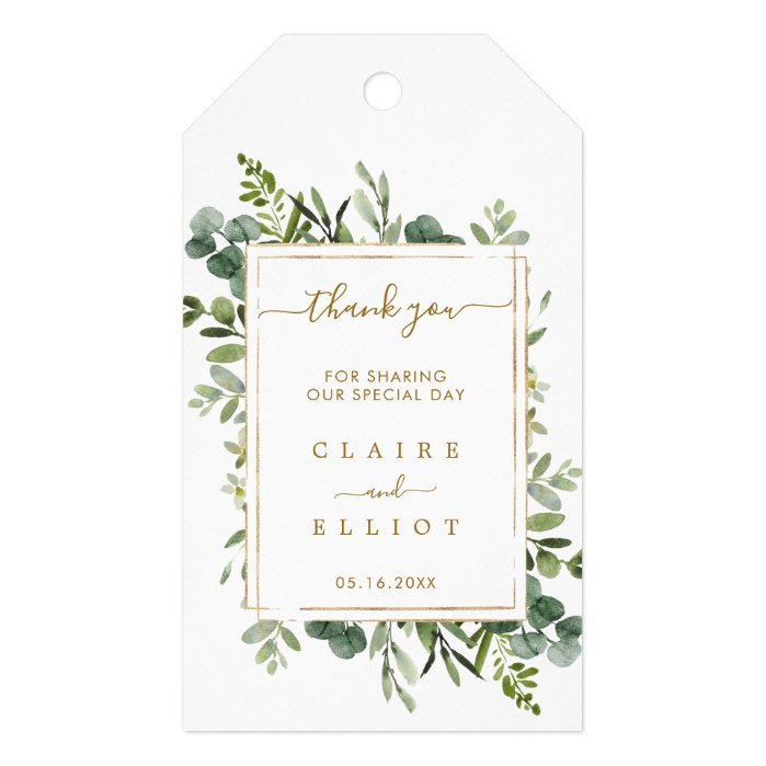 Botanical Gold Greenery Wedding Thank You Gift Tags