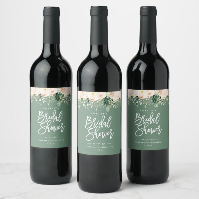 Bridal shower favor floral foliage gift wine label