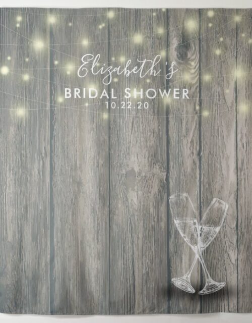 Bridal Shower Photo Backdrop Champagne Glass Wood