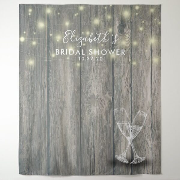 Bridal Shower Photo Backdrop Champagne Glass Wood
