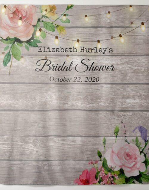 Bridal Shower Photo Backdrop Flowers Wood Lights