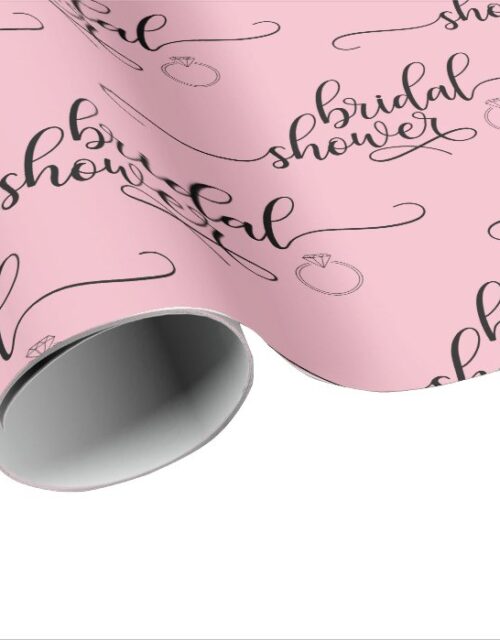 BRIDAL SHOWER pink black RING script calligraphy Wrapping Paper