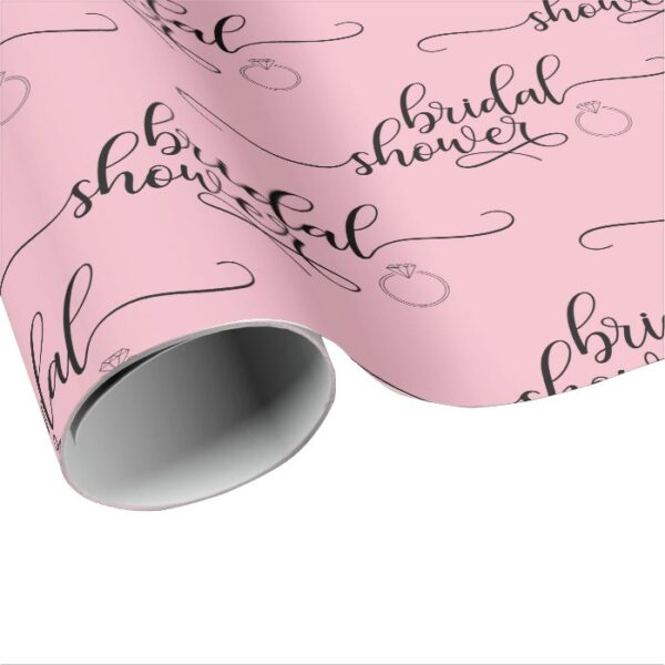 BRIDAL SHOWER pink black RING script calligraphy Wrapping Paper