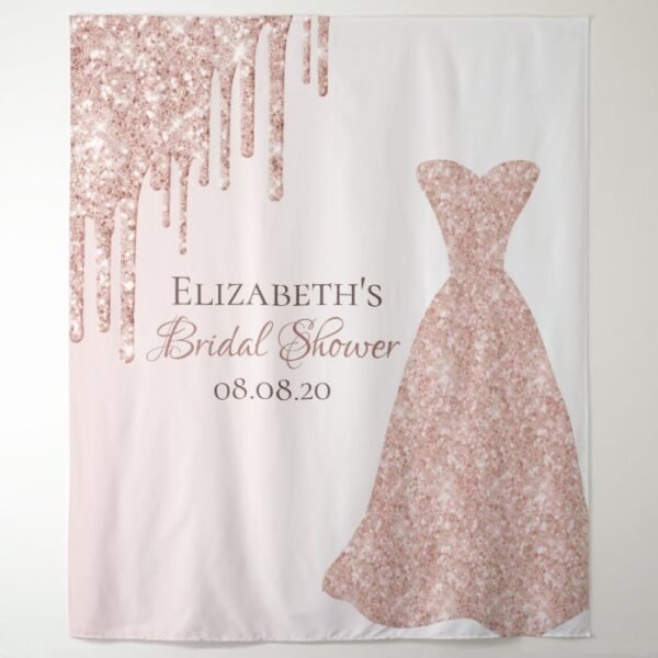 Bridal Shower rose gold glitter drip glam Tapestry