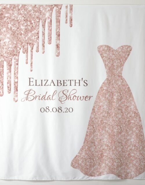 Bridal Shower rose gold glitter drip glam white Tapestry