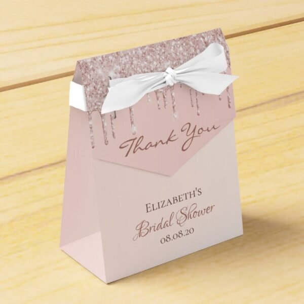 Bridal Shower rose gold glitter glam thank you Favor Box