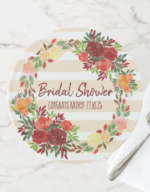 Bridal Shower Watercolor Wedding Roses Wreath Cake Stand