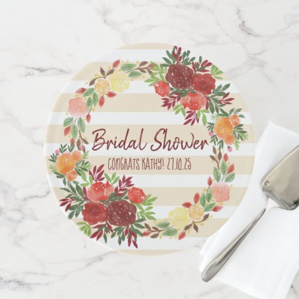 Bridal Shower Watercolor Wedding Roses Wreath Cake Stand
