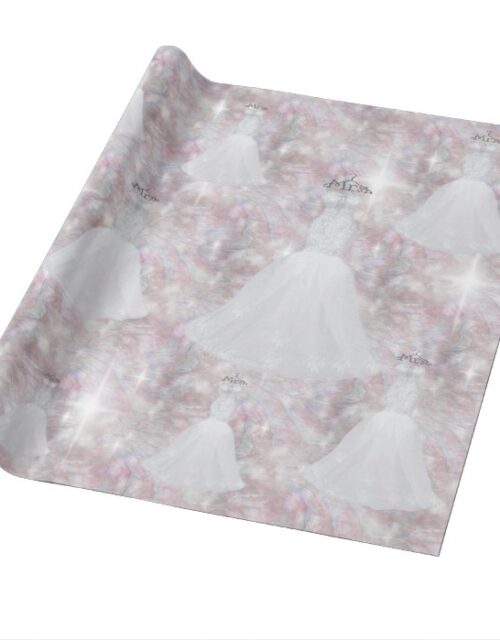 Bridal Shower Wedding Dress Pastel Glitter Lights Wrapping Paper