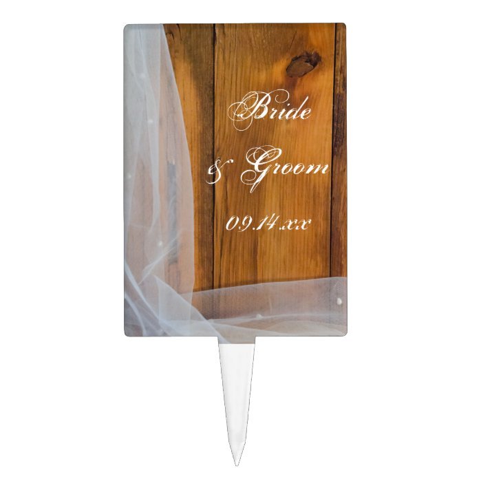 Bridal Veil and Barn Wood Country Wedding Cake Topper