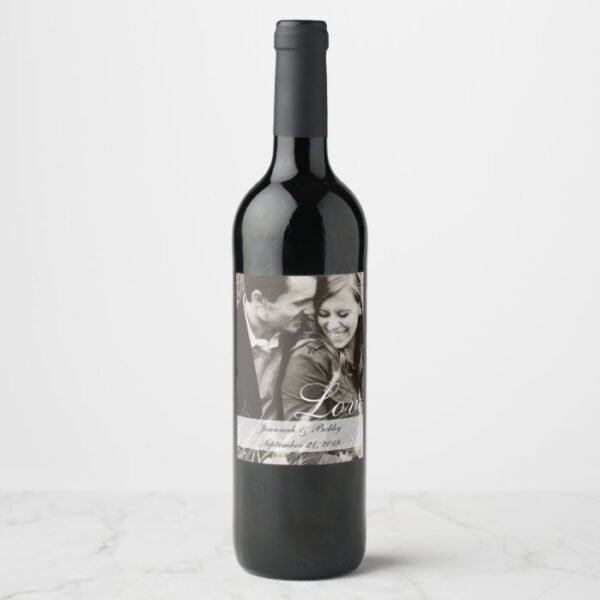 Bride and Groom Couple Photo Wedding Wine Label