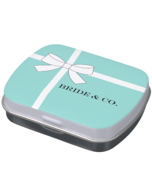 BRIDE & Bridesmaids Teal Blue Bridal Shower Party Jelly Belly Candy Tin