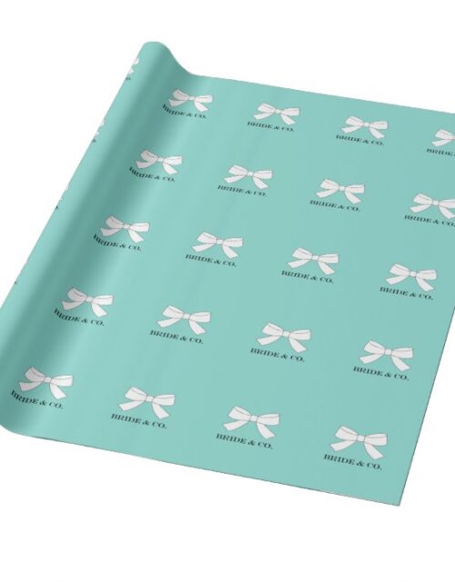 BRIDE Glam Teal Blue And White Bow Party Wrapping Paper