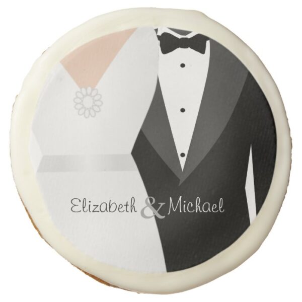Bride & Groom Tuxedo & Wedding Gown Custom Names Sugar Cookie
