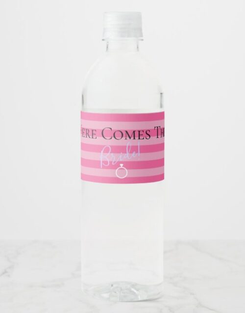 BRIDE Here Comes The Bride Bridal Shower Party Water Bottle Label