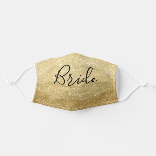 Bride Script Handwriting Typography Gold Glitter Adult Cloth Face Mask