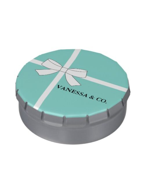 BRIDE Teal Blue Tiara Shower Personalized Party Candy Tin