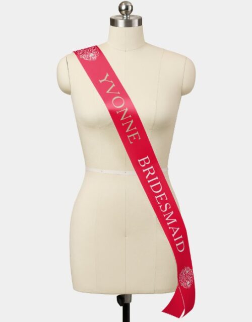 Bride to be custom text red white roses sash