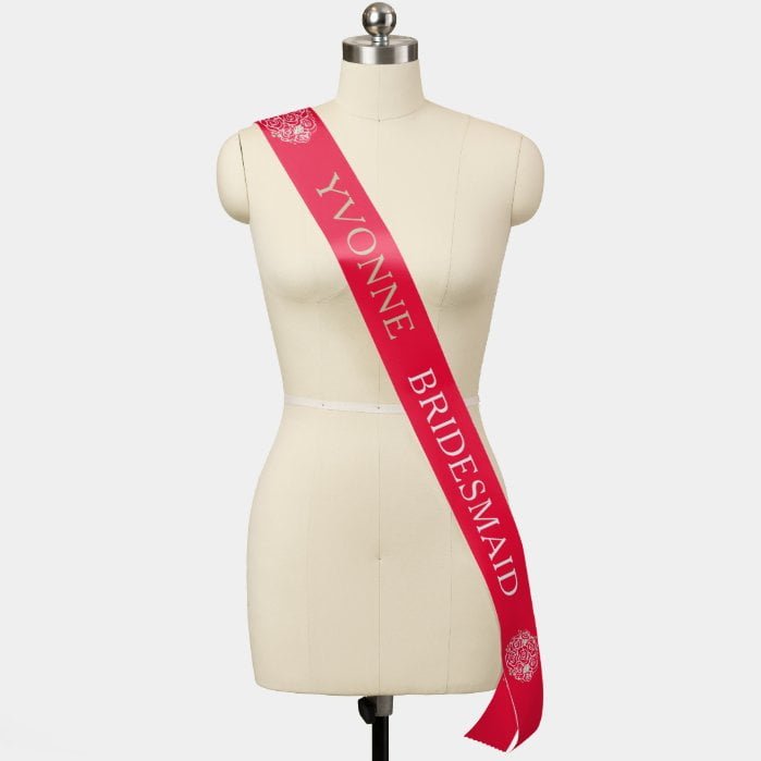 Bride to be custom text red white roses sash