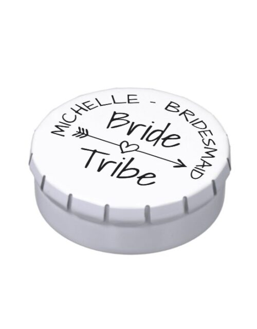 Bride tribe candy tin party favor for bridesmaids