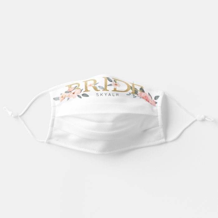 Bride Wedding Watercolour Floral Rose White Adult Cloth Face Mask