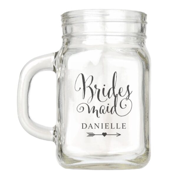 Bridesmaid Black Script Boho Wedding Party Custom Mason Jar