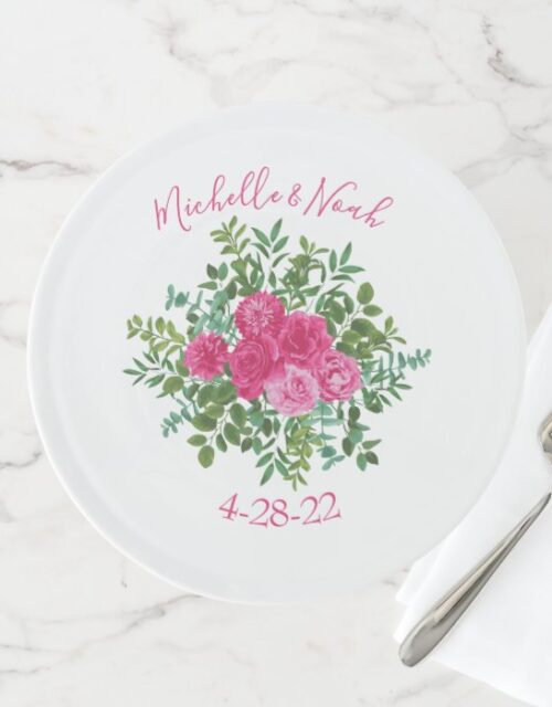 Bright Pink Floral Wedding Cake Plate