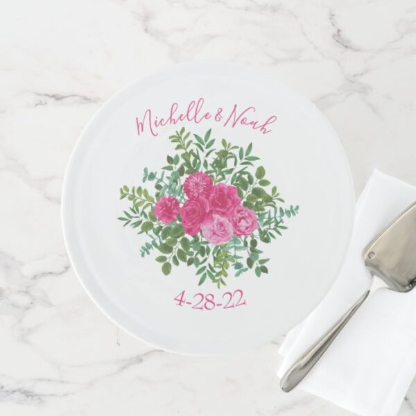 Bright Pink Floral Wedding Cake Plate