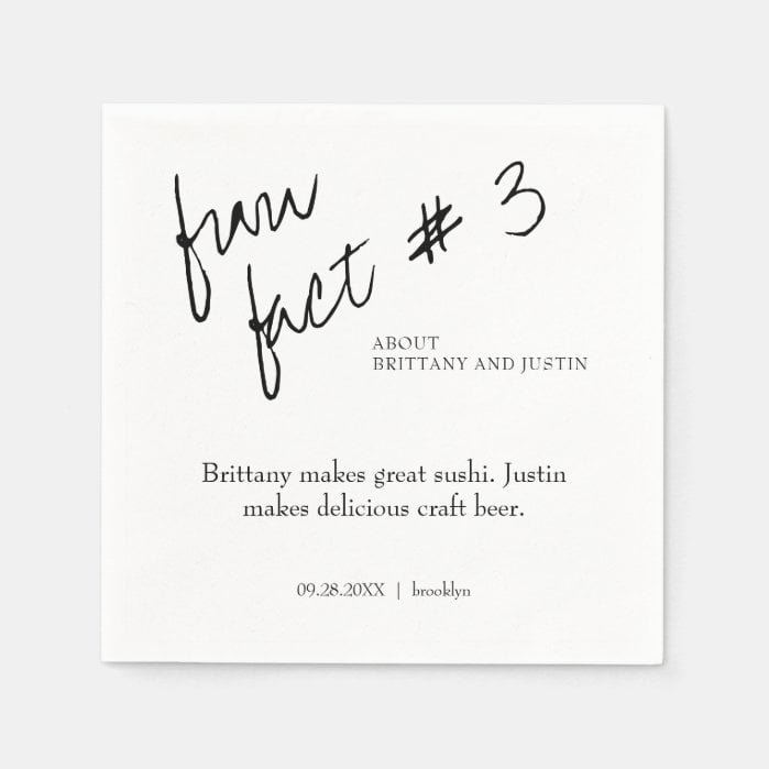 Brittany Black White Fun Fact #3 Cocktail Wedding Napkins