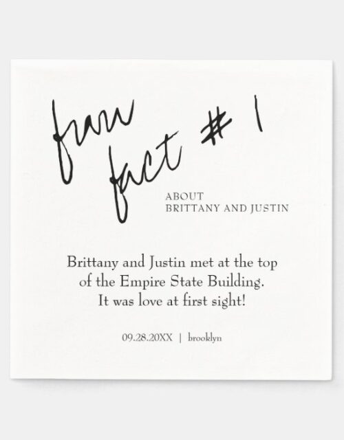 Brittany Simple Black White Fun Fact #1 Cocktail Napkins