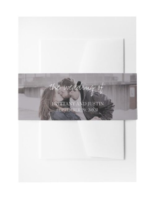 Brittany Simple White Typography Photo Invitation Belly Band