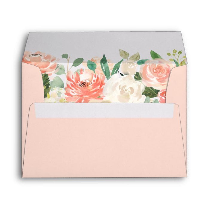 Budget Coral Peach Blush Watercolor Floral A7 Envelope