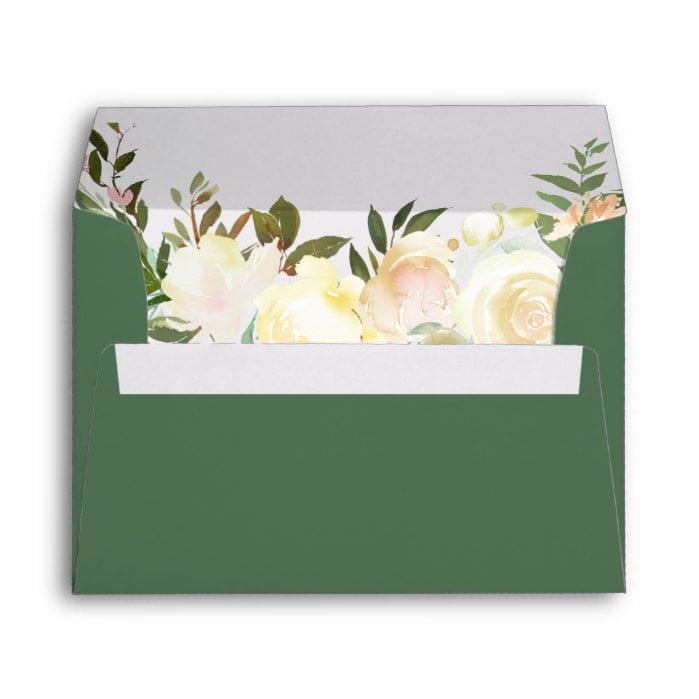 Budget Rustic Greenery Leaves Ivory Floral Wedding Envelope