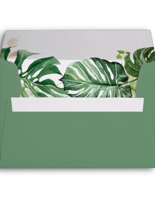 Budget Watercolor Tropical Palm Leaves Wedding A7 Envelope