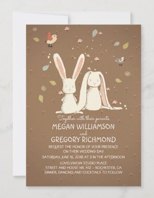 Bunny Rabbits Cute Rustic Woodland Wedding Invitation