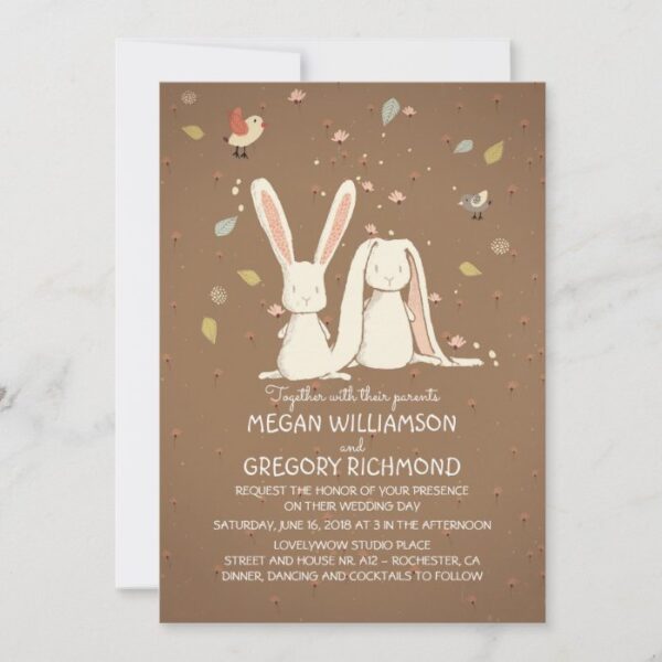 Bunny Rabbits Cute Rustic Woodland Wedding Invitation