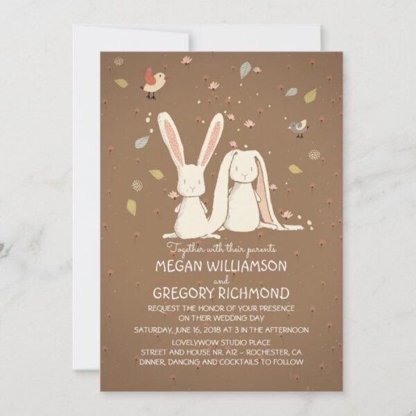 Bunny Rabbits Cute Rustic Woodland Wedding Invitation