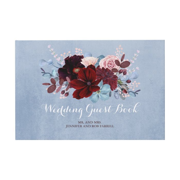 Burgundy and Dusty Blue Floral Wedding Guest Book
