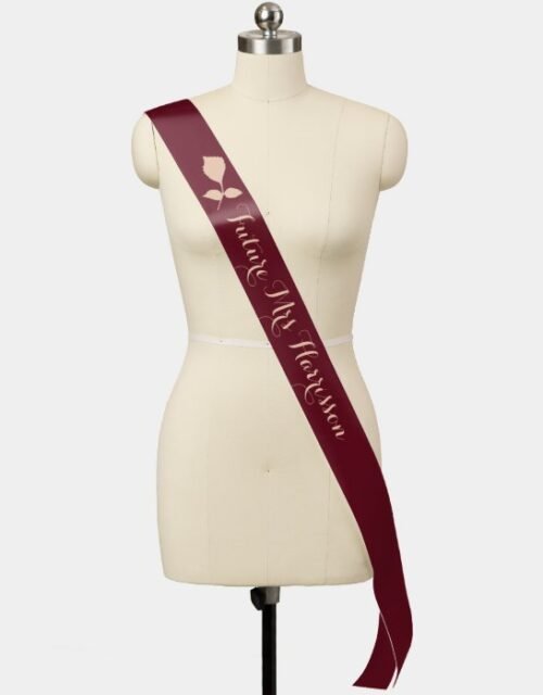 Burgundy and Rose Gold Leaves Wedding Sash