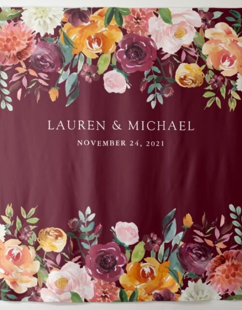 Burgundy Blush Floral Backdrop | Photo Booth Prop