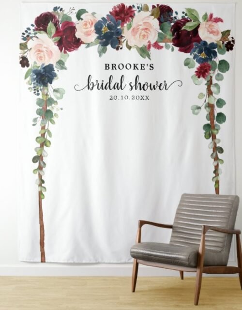 Burgundy Blush Floral Bridal shower Photo Backdrop