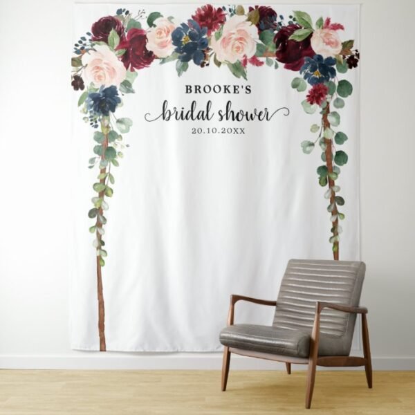 Burgundy Blush Floral Bridal shower Photo Backdrop