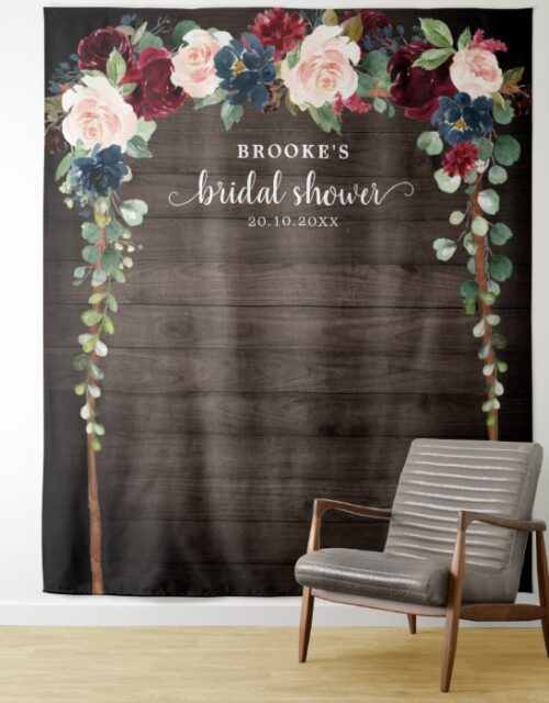 Burgundy Blush Floral Bridal shower Photo Backdrop