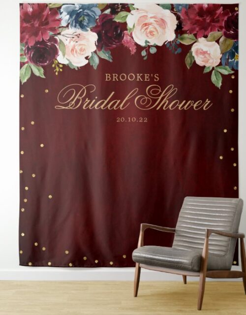 Burgundy Blush Floral Bridal shower Photo Backdrop