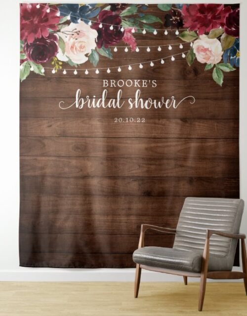 Burgundy Blush Floral Bridal shower Photo Backdrop