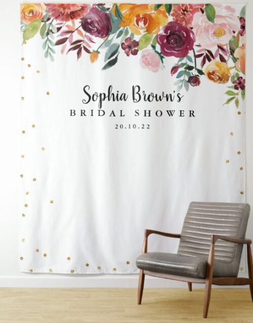 Burgundy Blush Floral Bridal Shower Photo Booth Tapestry