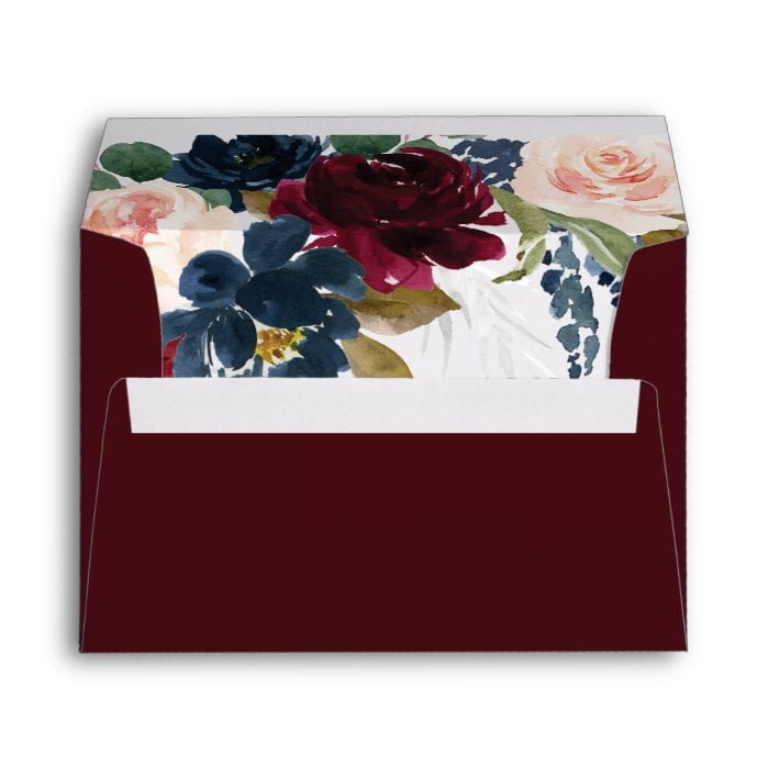 Burgundy Blush Pink Navy Blue Silver Gold Wedding Envelope