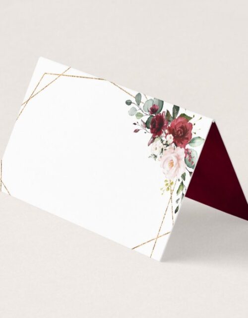 Burgundy Blush Pink Rose Boho Geometric Wedding Place Card
