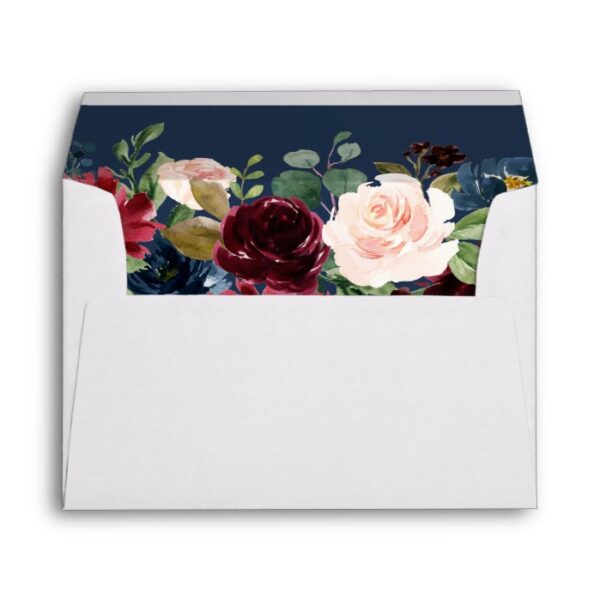 Burgundy Botanical Floral Navy Blue for 5x7 cards Envelope